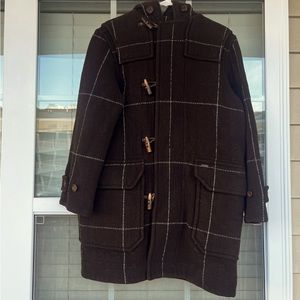 TED BAKER Wool Blend Duffel Hooded Coat Dark Brown Men’s Size 3 Medium